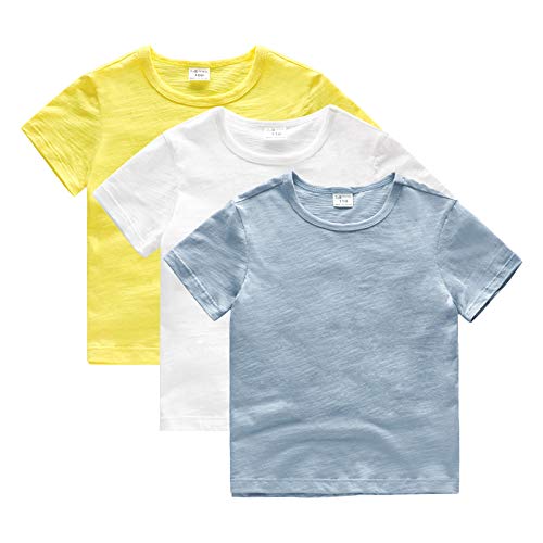 3-Pack Baby Boy Short Sleeve T-Shirt Toddler Crew Neck Cotton Summer Solid Color Shirt Organic Breathable Tops