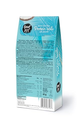 feel FIT Zuckerfreie Kokos-Pralinen mit Mandeln, ohne Zuckerzusatz, 17% Eiweiß, 63 g