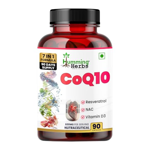 Image of Humming Herbs CoQ10 Supplement 7-in-1 with Resveratrol NAC ALA Magnesium Vitamin K2 (MK-7) & Vitamin D3 - Cellular Energy & Antioxidant Support - 90 Veg Capsules