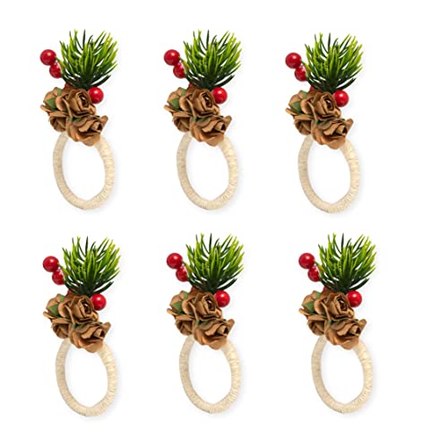 Folkulture Weihnachten Serviettenringe 6er Set, Holz Serviettenringe für Weihnachten Tisch Dekorationen, Weihnachten Serviettenhalter Ringe Gold für Dekorationen und Urlaub, (Rot und Grün) Cover