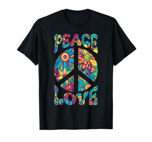 Peace Love Tie Dye Hippie Colorido 70s 80s Retro Party Hippy Camiseta