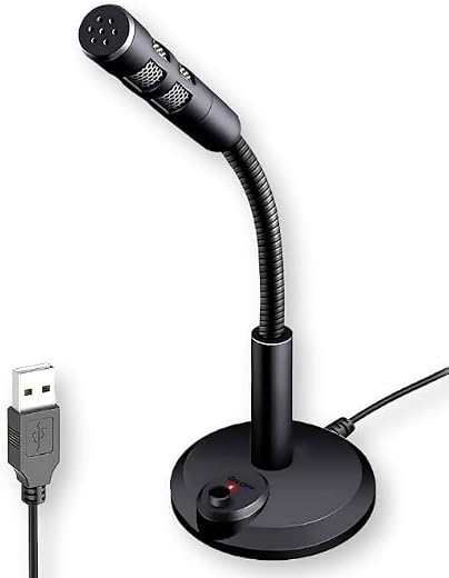 Drumstone USB Desktop Microphone with Flexible Gooseneck & On/Off Button, Plug & Play Wired Mic for PC & Laptop, Suitable ...