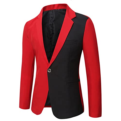 Men's Casual Blazer Lightweight Shawl Collar Color Block Tuxedo Jacket One Button Slim Fit Suit Coat for Prom,Wedding Red, XX-Large Men's Casual Blazer Lightweight Shawl Collar Color Block Tuxedo Jacket One Button Slim Fit Suit Coat for Prom,Wedding Red, XX-Large
