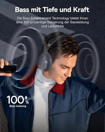 Baseus D05 Cuffie Bluetooth Over Ear sopra l'orecchio con bassi potenti, 50 ore di riproduzione, chiarezza delle chiamate ENC, isolamento acustico, vestibilità comoda, cuffie pieghevoli leggere - Immagine 2