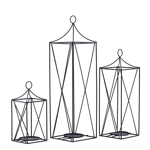 Set Of 3 Tall Metal Lanterns 24’’ & 19’’ & 13’’ Elegant Decorative Lantern With Pillar Candle Holder, Garden Porch Night Indoor/Outdoor For Wedding Décor, Party, Christmas (Black) #TOP7