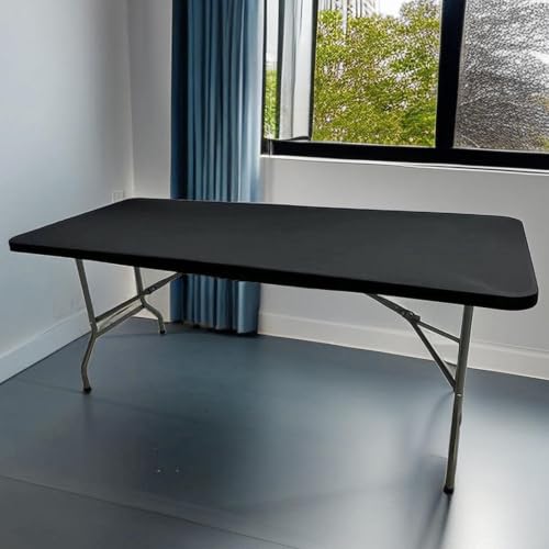 Mantel elástico ajustable rectangular negro lavable de poliéster para mesa de picnic 3