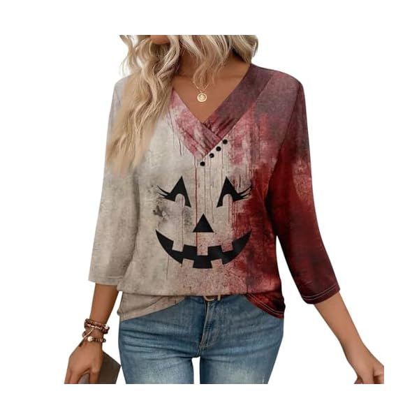 Womens Halloween Shirts Funny Costume for Women Cute Going Out Tops Shirt Casual 3/4 Length Sleeve Funny Tops - Image 5