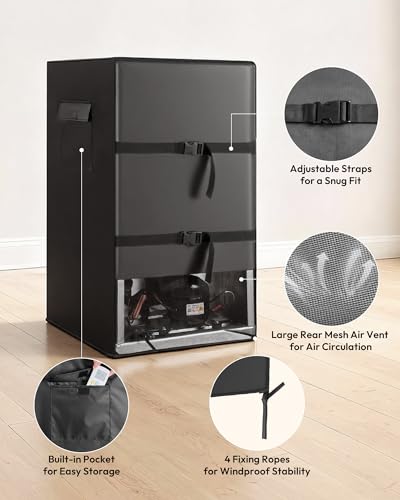 Image of EUHOMY Outdoor Refrigerator Cover, Waterproof and Dustproof Upright Mini Fridge Covers, Freezer Cover for 3.2 Cu.ft Beverage Refrigerator Fridge (19.1 inch D x 18.1 inch W x 31.5 inch H), Black