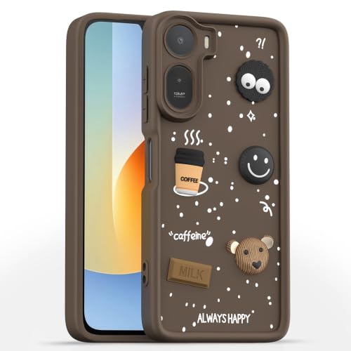 Image of Pikkme Back Cover for Redmi A7 Pro /Poco C85x 5G | 3D Bear Silicone Cute & Fun Coffee Cartoon | Full Body Protection Bumper Case (Brown)
