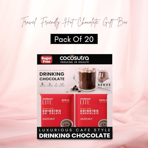 Image of COCOSUTRA Sugar Free Drinking Chocolate Mix | Hazelnut | 20 Single-Serve Sachets (20g Each) | Low Carb, Low Calorie | Stevia & Erythritol Sweetened | 400g