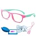 Kids Blue Light Glasses with Strap Computer and Gamer Eyewear Anti-Glare Protection Anti-Fatigue Anti UV Glasses for Smartphone Screens,Computer Or Tv Boys Girls Age 3-10(Pink and Cyan Frame)