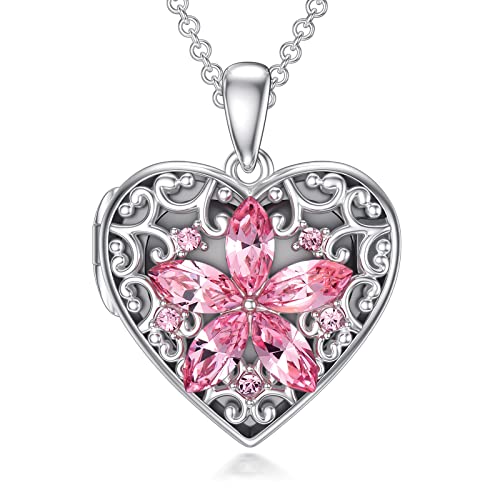 Dorunmo Flower Locket Necklace That Holds Pictures 925 Sterling Silver Heart Locket Necklace Pink Photo Locket Pendant Necklace Jewelry Romantic Valentines Birthday Gifts For Women Daughter Girls #TOP4