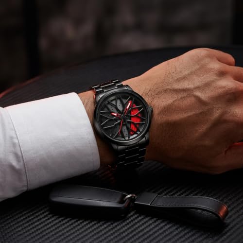 SINGGI Branded Men's Sport Quartz Watch Car Wheel Multicolour Dial 360 Rotating Casual Fashion Stainless Steel Alloy Luxury Metal Gift Creative Watch for Men & Boys - Image 3