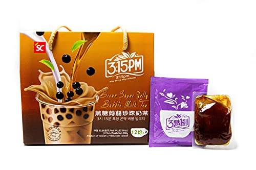 3:15pm Brown Sugar Milk Tea with Konjac Jelly - Authentic Bubble Tea, by 3:15pm, 33.86oz (Pack of 12)