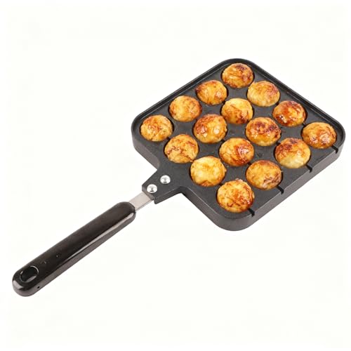 Natudeco 16 Hole Takoyaki Pan Octopus Ball Maker Cast Iron Skillet Nonstick Takoyaki Grill Cooking Mould Tray Kitchen Accessories for Baking Octopus Ball Egg Puffs