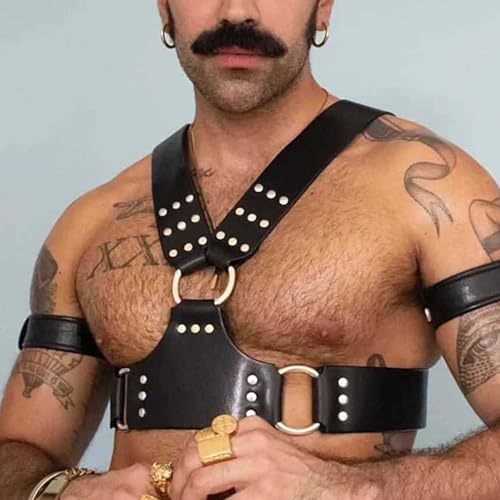 Fstrend Mens Chest Harness Black Leather Shoulder Rivets Strap Belt Fashion Rave Body Accessory2