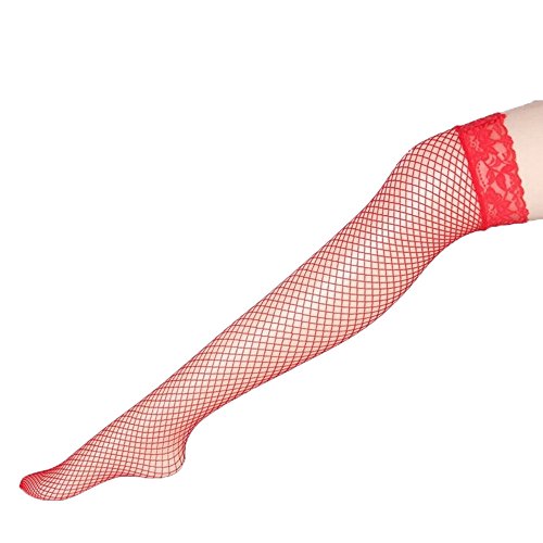 Genérico Conjunto Ropa Interior Sexy Medias Transpirables Medias Mujer Slip Medias Muslo Encaje Fishnet High Ropa Interior Parejas A (Red, One Size)