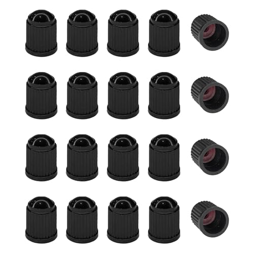 JYIS 20PCS Tire Valve Stem Caps with O Rubber Seal, Black Plastic Tire Valve Caps, Corrosion Resistant, Auto Wheel Stem Cover, Universal Accessories for Cars, SUVs, Trucks, Bikes, Motorcycles (Black)