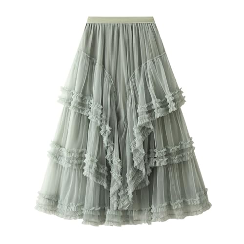 Womens Lace Tulle Skirts Asymmetric Ruffle A-line Skirts Elastic Waist Party Wedding Guest Skirt 2025 Summer Clothes