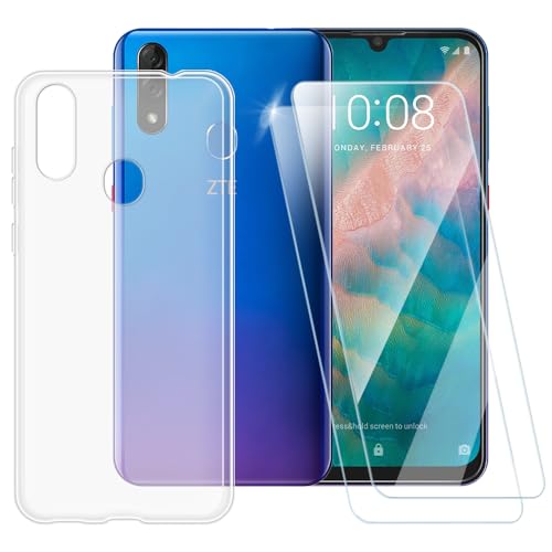 ESACMOT Funda transparente compatible con ZTE Blade V10 + [2 unidades] Protector de pantalla de vidrio templado, funda a prueba de golpes para ZTE Blade 10 (6.3 pulgadas)
