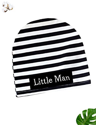 Fommy Baby Boy Clothes 6-9 Months Baby outfit Black New to The Crew Letter Print Short Sleeve Romper+Long Little Man Pants+Stripe Hat 3PCS Baby Outfits for Boys - Thumbnail 5