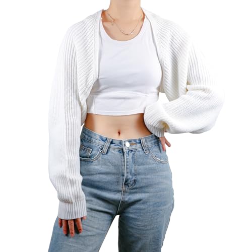 Encogimiento de hombros de punto suelto bolero de manga larga para mujer chaqueta corta suave