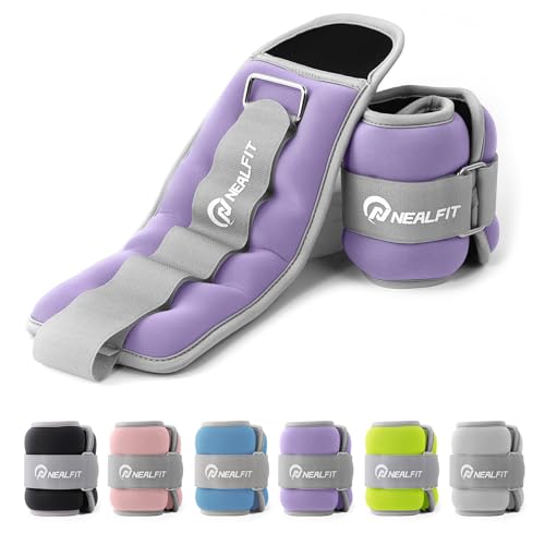 NEALFIT Ankle Weights for Men Women Kids, Leg Arm Wrist Weights with Adjustable Strap for Running, Gymnastics, Aerobics,Gym, Fitness (Purple, 0.5 lb x 2 (1LB Pair))