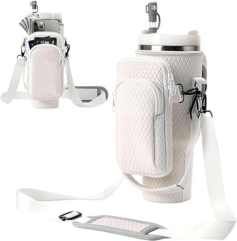 Water Bottle Holder with 3D Embossing for Stanley 40oz Tumbler, Water Bottle Pouch, Stanley Purse for Spots&Outdoors, Stanley Cup Accessories, Water Bottle Carrier Bag with Strap-image-7