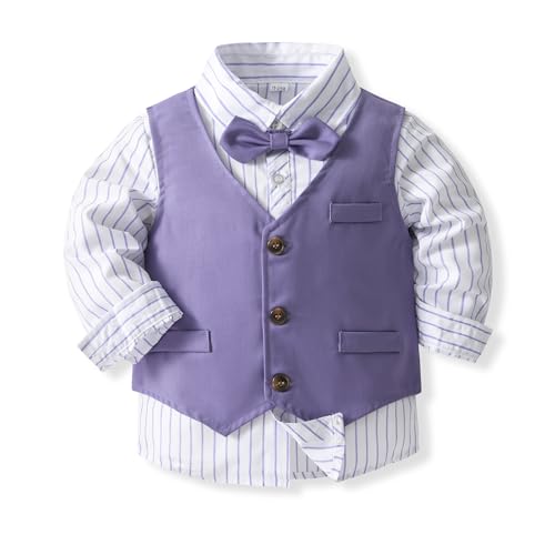 Image of Baby Boys Gentleman Formal Suit Set with Vest, Pant, Shirt, and Bow Tie, Weding 4Pcs Outfit