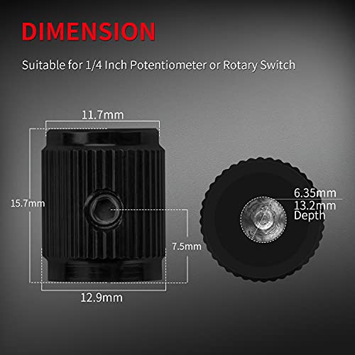 DaierTek Guitar Effect Pedal Knob Metal Black Potentiometer Knob Anodized Aluminum Amp Pot Knob with Set Screw 1/4 -13Pack… - Thumbnail 2