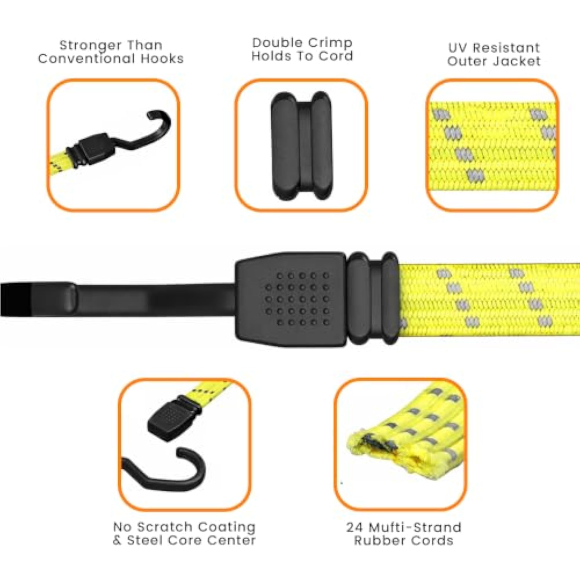 Reflective Flat Bungee Cord 36 Inch Heavy Duty Elastic Strap