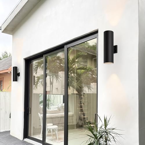 Image of mirrea 18 inch Modern Outdoor Porch Light in 2 Lights, Matte Black, 2 Pack