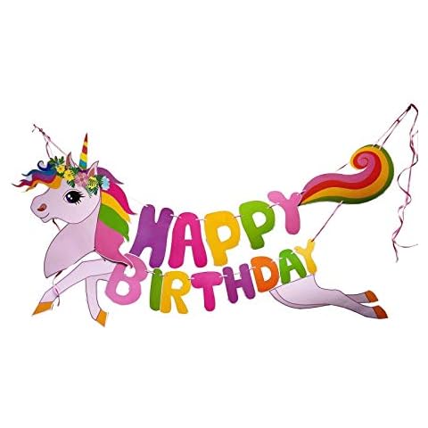 Cathy's toy Shop Pink Unicorn Dancing Girls Birthday Paper Party Bunting Banner Girls Room Decoration Hanging 1.2M Cover