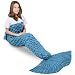 Mermaid Tail Blanket, Amyhomie Mermaid Blanket Adult Mermaid Tail Blanket, Crotchet Kids Mermaid Tail Blanket for Girls (Adult, Blue)