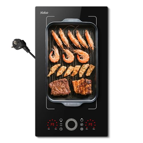 Placa Inducción 2 Fuegos Con Enchufe, Hobsir Placa De Cocina Autónoma, 30 cm Empotrable, 3500 W, Control Deslizante Redondo, Zona Flexible Para Combinados, Bloqueo De Seguridad