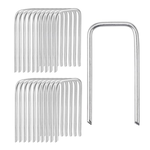 150 Piezas Piquetas Jardin de Acero Galvanizado, 40 mm x 20 mm, Ø 2 mm Clavos para Cesped Artificial, Grapas de Jardín en Forma de U, Piquetas de Fijación Tierra para Vallas,Mantillo,Vellón de Jardín
