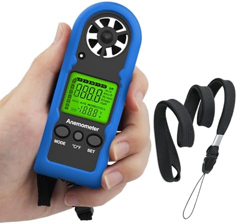 GOYERRNES Handheld Anemometer, Mini Digital Wind Speed Meter Gauge for Air Flow Velocity cfm Measuring Device, Wind Temperature Test for HVAC Outdoor Sailing Shooting Drone Flying 816B