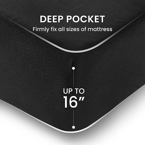 Image of SLEEP ZONE Luxury Embossed Twin Bed Sheets Set for Kids, Black Honeycomb Pattern Sheet & Pillowcase Sets 3 Piece - Super Soft, Wrinkle Free, Fade Resistant, Deep Pocket 16 inch (Black, Twin)