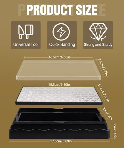Image of Dual-Grit Diamond Sharpening Stone, 600 /1200 Knife Sharpening Stone Set, Two-Sided Diamond for Progressive Edge Refinement