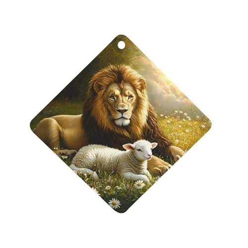 Liones And Sheep Car Air Freshener Hanging Aromatherapy Tablets for Car Accessories Rhombus