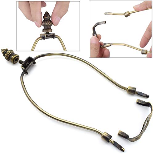 8 Inch Lamp Shade Harp Holder, OZXNO Horn Frame Lamp Shade Bracket with Light Base and Ball Lamp Finial for Table and Floor Lamps Lighting Accessories (Retro Bronze) - Thumbnail 2