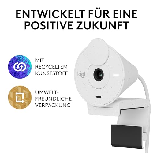 Logitech Brio 300 Full HD-Webcam mit Sichtschutz, Mikrofon mit Rauschunterdrückung, USB-C, Zertifiziert für Zoom, Microsoft Teams, Google Meet, Streaming, Automatische Lichtkorrektur - Weiß