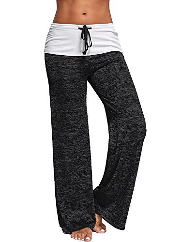 chimikeey Women Foldover Heather Wide Leg Pants Loose Yoga Legging