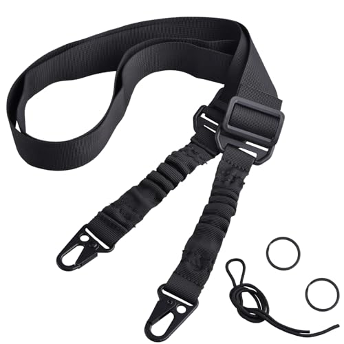 Azarxis Rifle Gun Sling Two Point Adjustable Traditional Sling Tactical Strap with Metal Hooks Length Adjuster for Shotgun Crossbow Hunting Shooting Outdoor (Black)