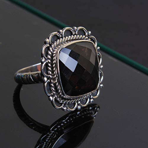 Bague argent 925 Quartz fumé naturel bague design turc - 4
