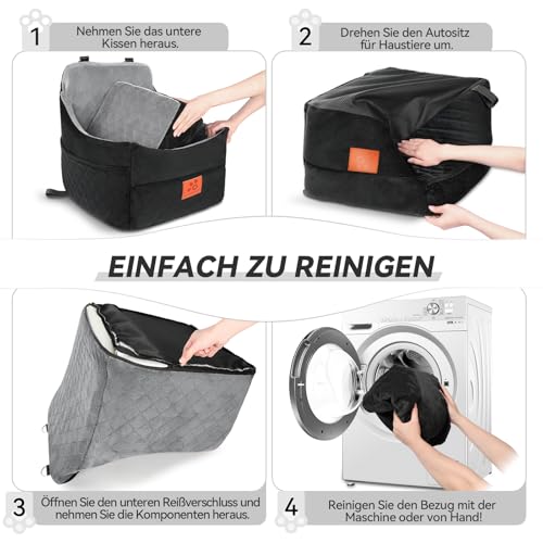GL GLENSLAVE Hunde-Autositz für kleine/mittlere Hunde, Hundeautositz mit Dicker Polsterung unter 35 lbs, Abnehmbarer, waschbarer Autositz für Haustiere (Schwarz/Grau)