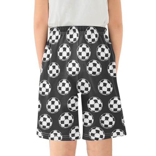 ALAZA Black White Ball Soccer Pajama Shorts Elastic Waist Casual Sleep Shorts with Pockets Size 6-142