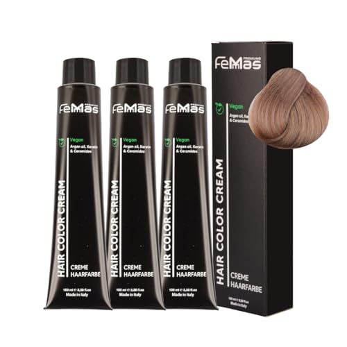 FemMas Haarfarbe 3x Mittelblond Sandviolett 7.72 I Creme Haarfarbe mit Arganöl, Keratin & Ceramiden I dauerthafte Haarfärbung oder Tönung für strahlende Farbergebnisse I 100 ml