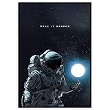 Gerahmtes Bild Make it happen 50 x 70 cm I Artbox I Universum Weltraum Galaxie Astronaut Büro Motivation I Wandbild Wohnzimmer Schlafzimmer I Wanddeko Home Kunstdruck I Bild mit Rahmen