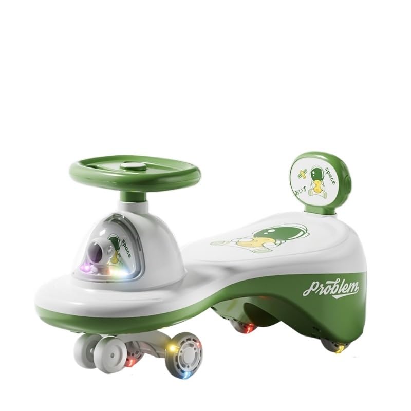 Qxmiguel Scooter niño Cochecito Infantil Wiggle Car, con Luces y música, Andador for bebés, for niños y niñas. Wiggle Car(Groen,Flashing Wheel)